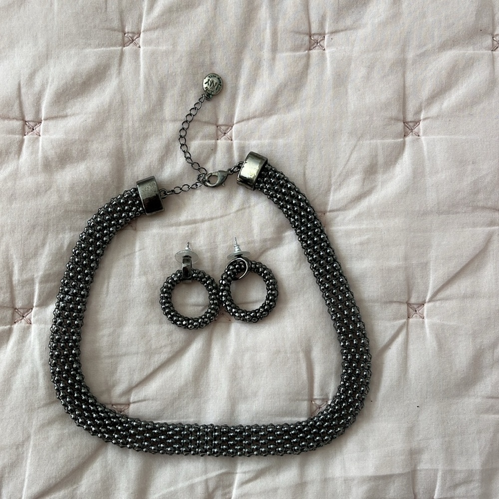 Jones New York necklace and earrings combo. Silver/pewter in color. Worn once!